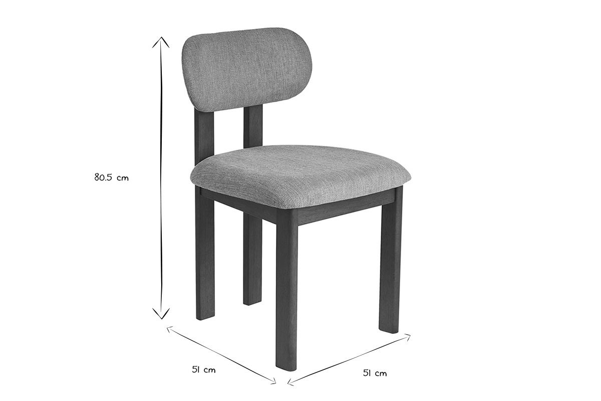 Dimensiones de las sillas NORMI: altura 80,5 cm, anchura 51 cm, profundidad 51 cm, en negro y blanco.