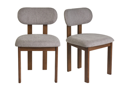 Sillas de tela efecto terciopelo texturizado gris y madera nogal oscura (lote de 2) NORMI