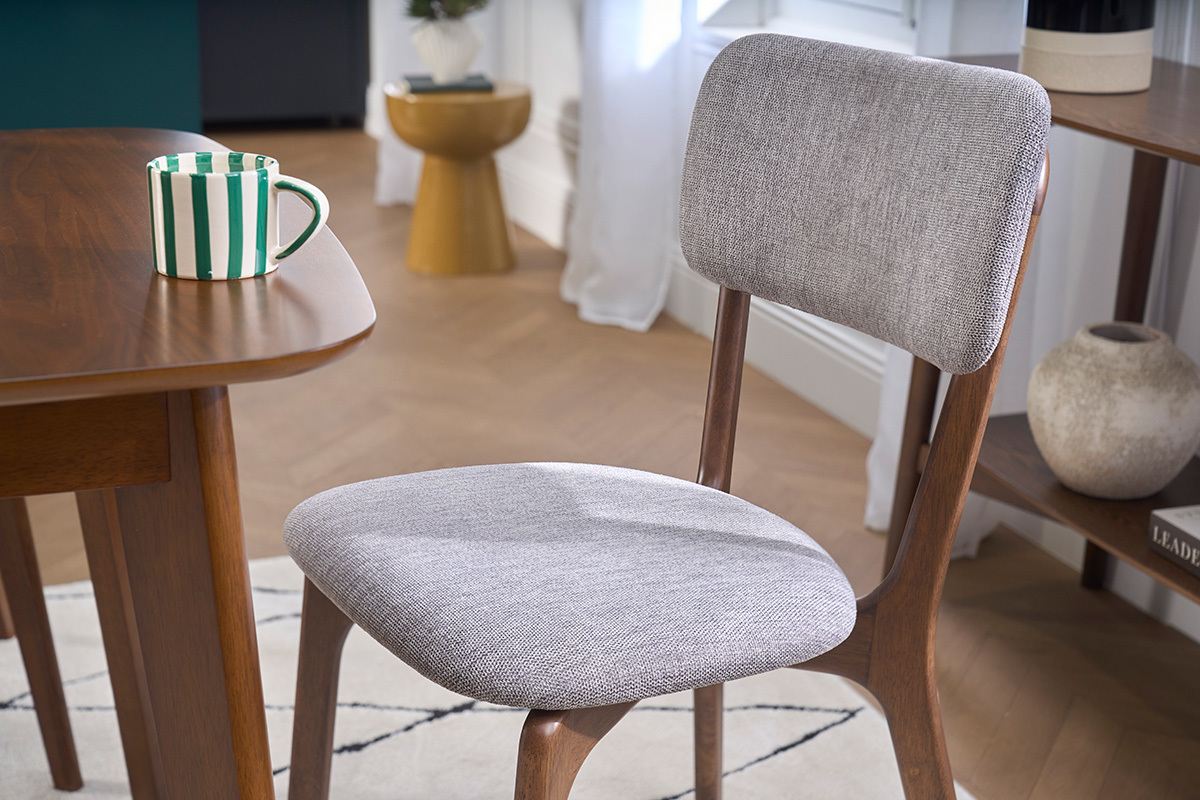 Sillas de tela efecto terciopelo texturizado gris y madera oscura (lote de 2) JOCA