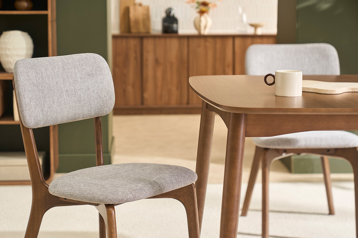 Sillas de tela efecto terciopelo texturizado gris y madera oscura (lote de 2) JOCA