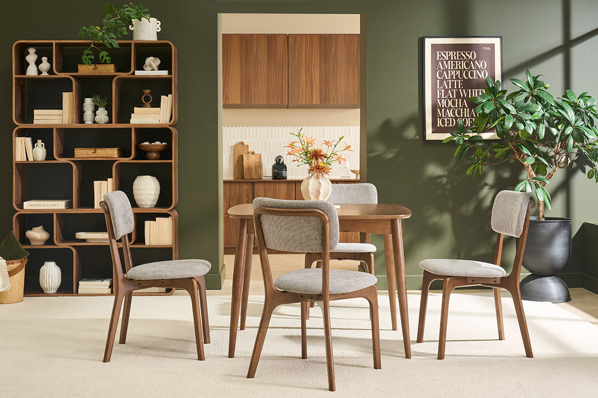 Sillas de tela efecto terciopelo texturizado gris y madera oscura (lote de 2) JOCA