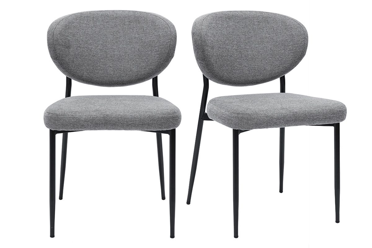 Sillas de tela efecto terciopelo texturizado gris y metal negro (juego de 2) BREKA