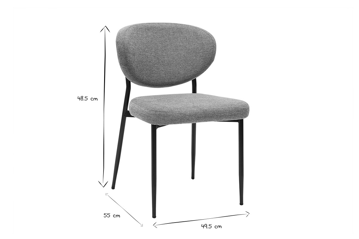 Sillas de tela efecto terciopelo texturizado gris y metal negro (juego de 2) BREKA