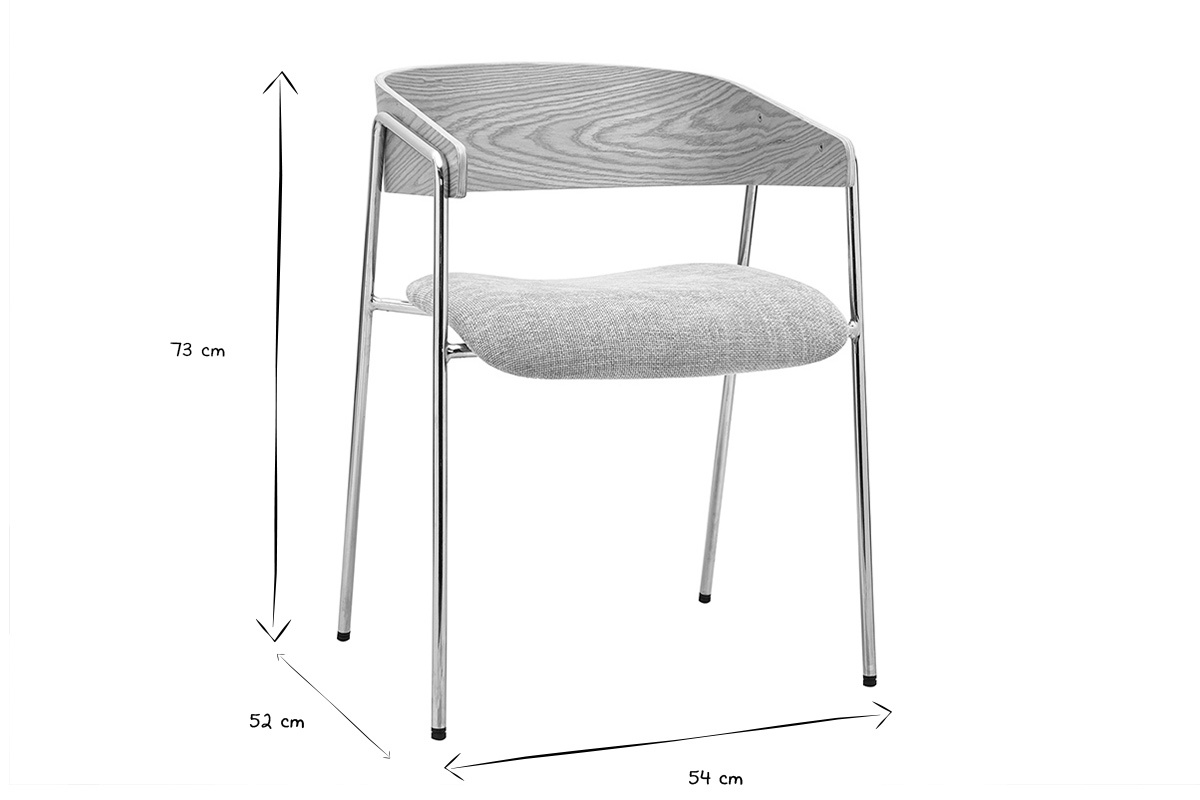 Dimensiones de las sillas FANELY en blanco y negro: An54 x F52 x Al73 cm