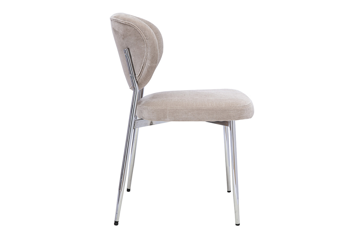 Chaise BREKA en tejido efecto terciopelo topo vista de perfil, base de metal cromado.
