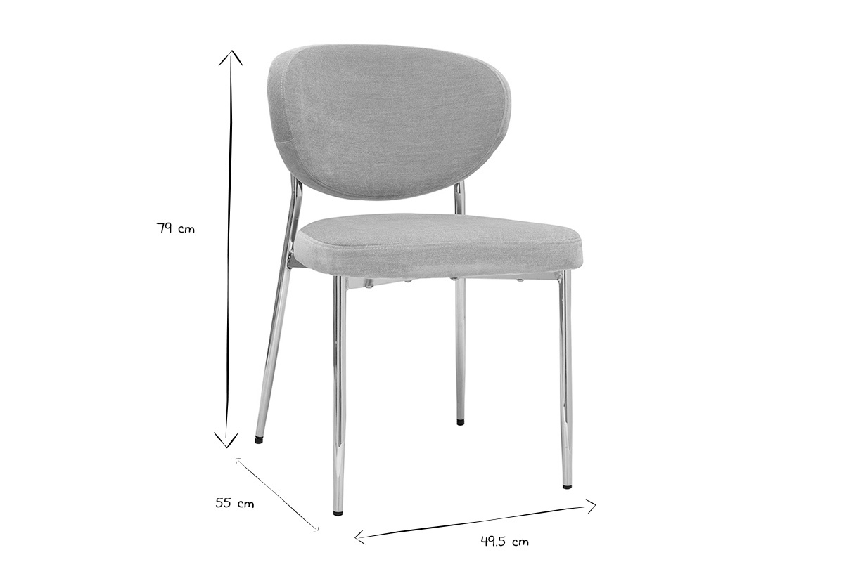 Dimensiones de las sillas BREKA en blanco y negro, 49,5 cm de ancho, 55 cm de profundidad, 79 cm de alto.