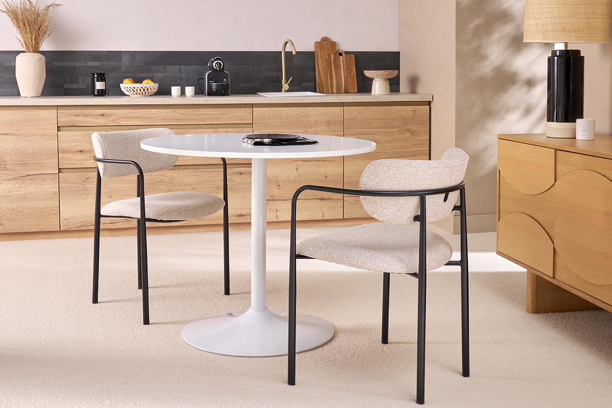 Sillas de tela texturizada beige y metal negro (paquete de 2) SWIFT
