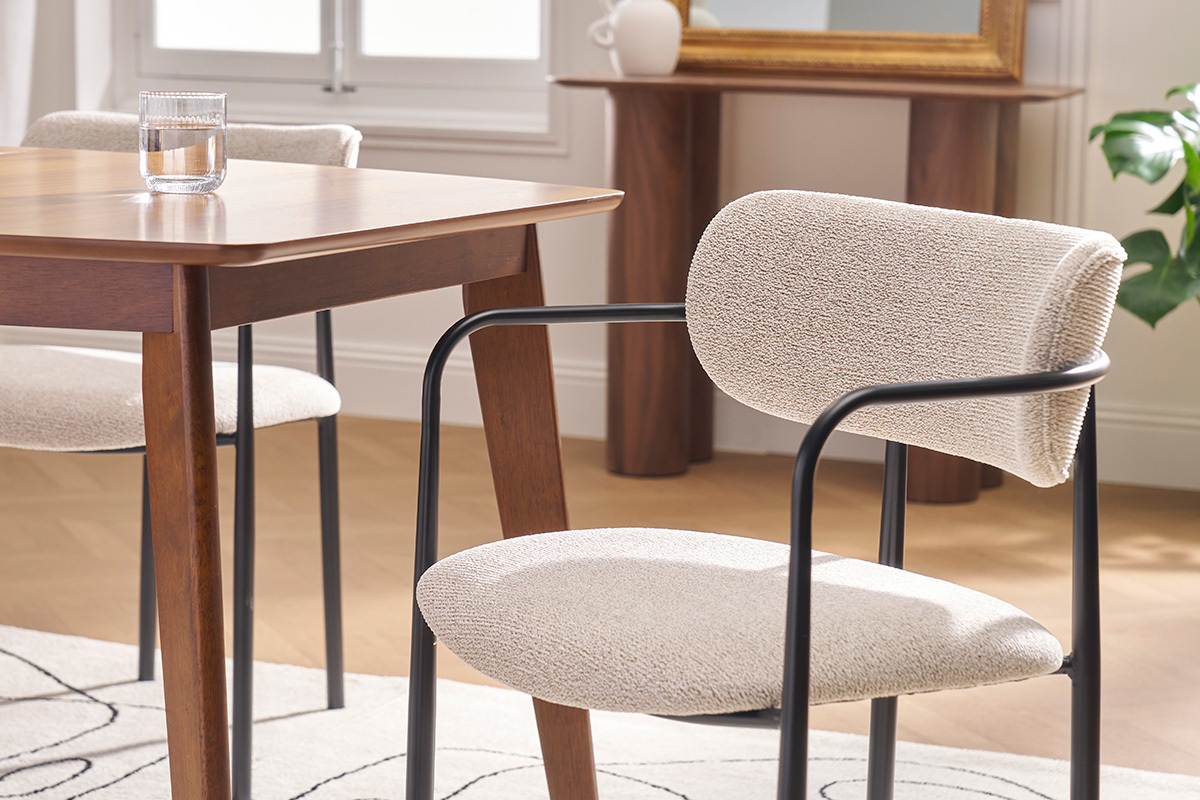Sillas de tela texturizada beige y metal negro (paquete de 2) SWIFT