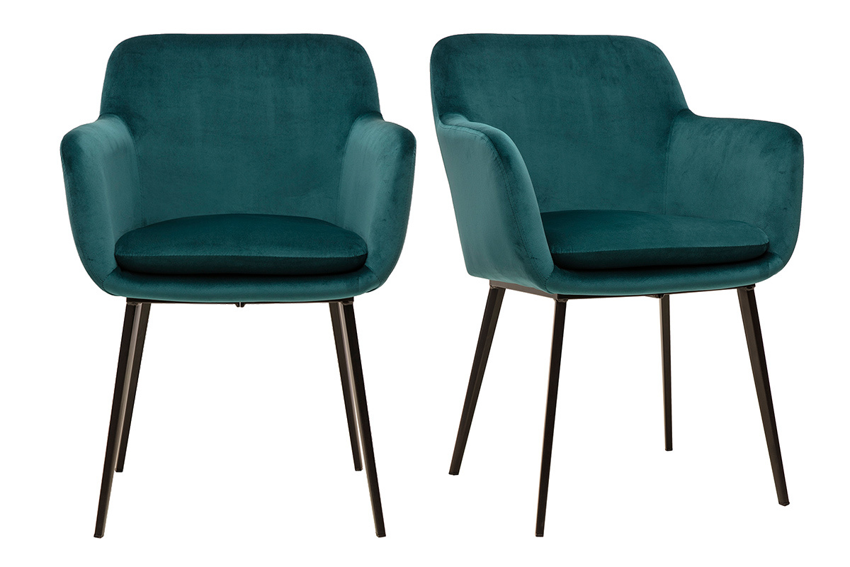Sillas de terciopelo azul petrleo y metal negro (pack de 2) AMIKA
