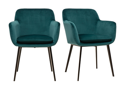 Sillas de terciopelo azul petróleo y metal negro (pack de 2) AMIKA