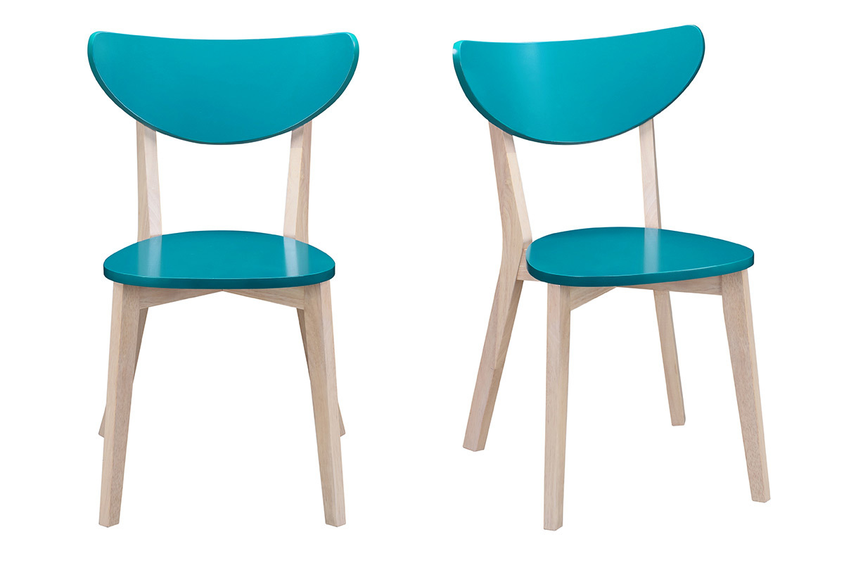 Sillas diseo azul petrleo patas madera LEENA (lote de 2)