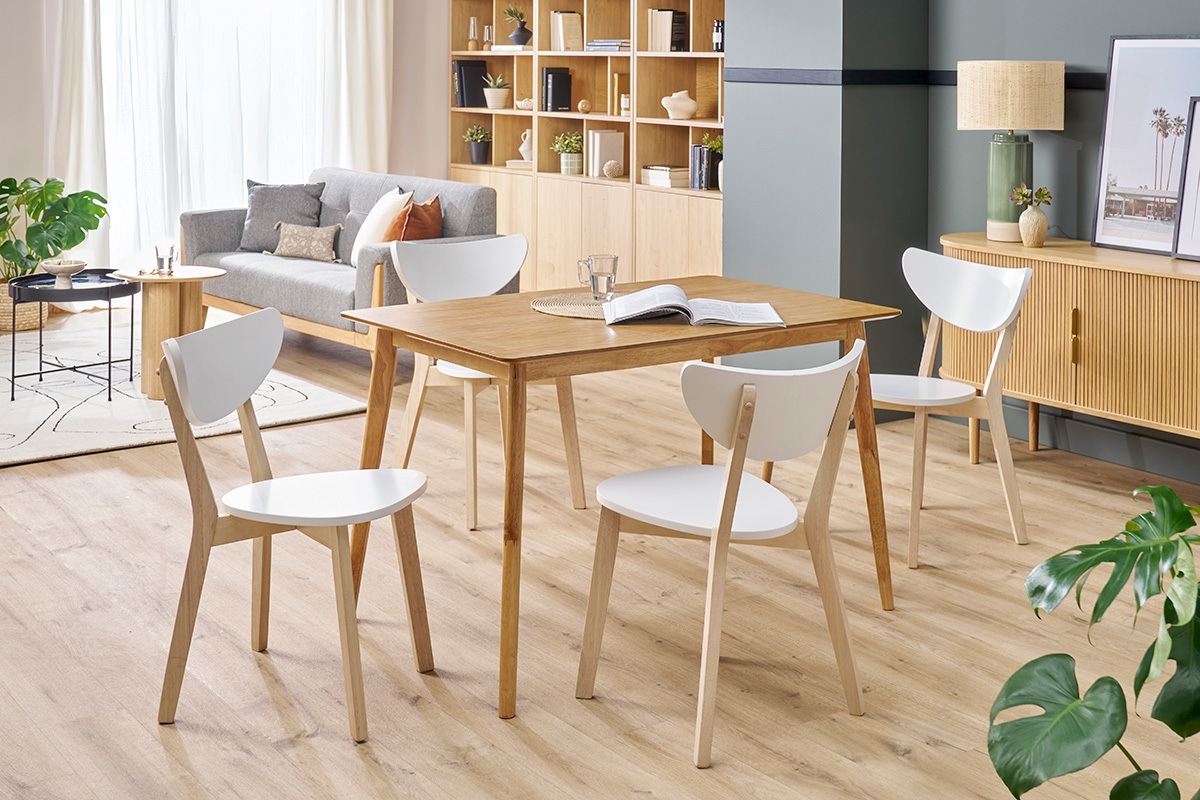 Sillas diseo madera y laminado blanco LEENA (lote de 2)