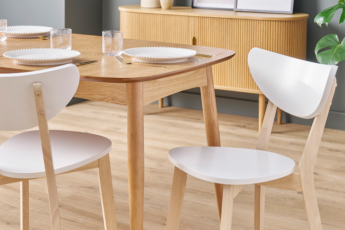 Sillas diseo madera y laminado blanco LEENA (lote de 2)