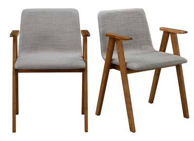 Sillas dise&ntilde;o vintage nogal y tejido gris lote de 2 DANA