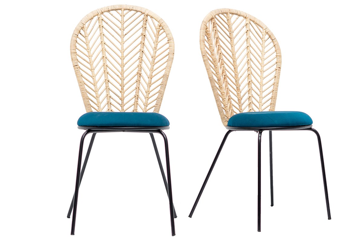 Sillas en ratn y patas metal (lote de 2) PEACOCK