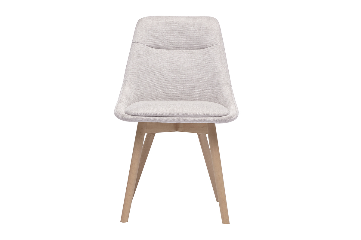 Silla ALESS en tela beige efecto terciopelo vista de frente, patas de madera clara.