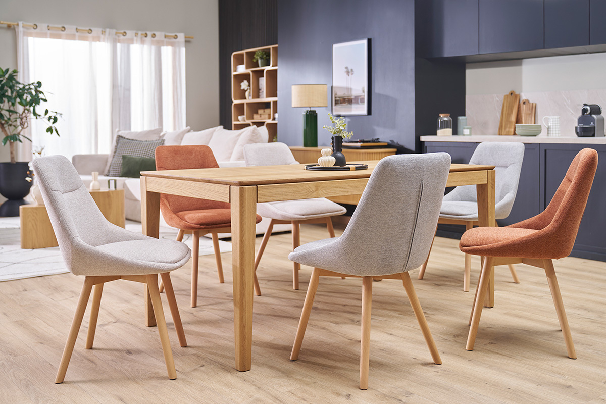 Sillas en tejido efecto terciopelo texturizado beige y madera clara (lote de 2) ALESS