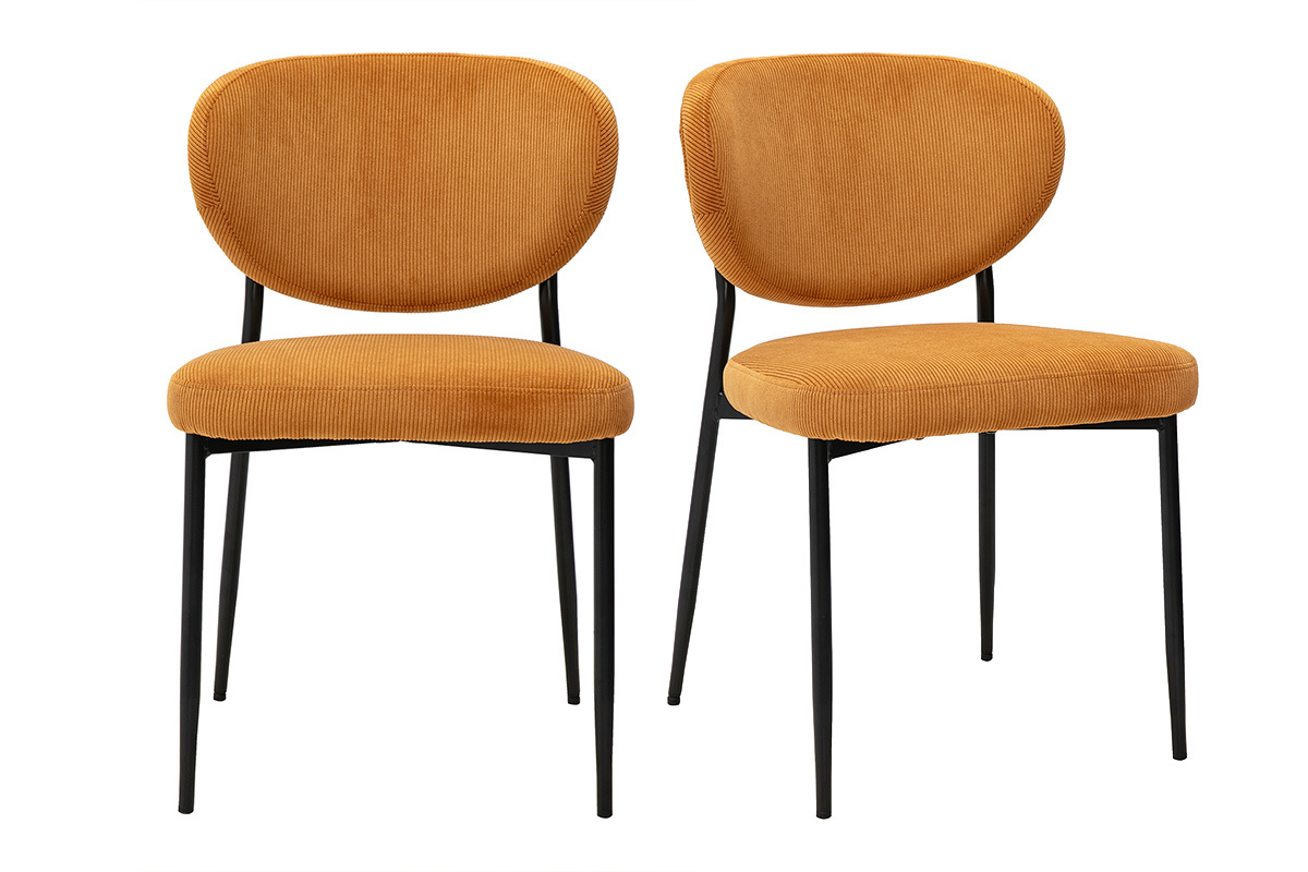 Sillas en terciopelo acanalado amarillo curry y metal negro (lote de 2) BREKA