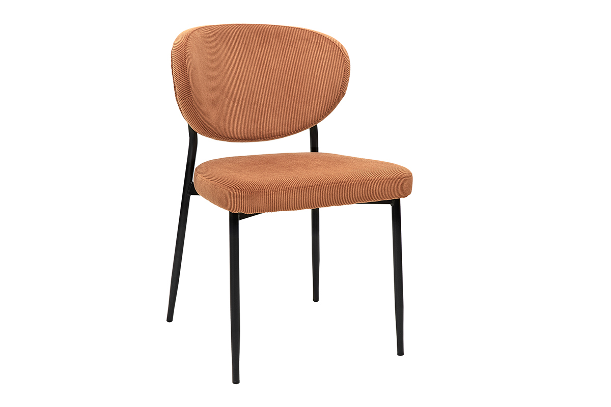 Silla de pana color tierra quemada y metal negro vista de 3/4.