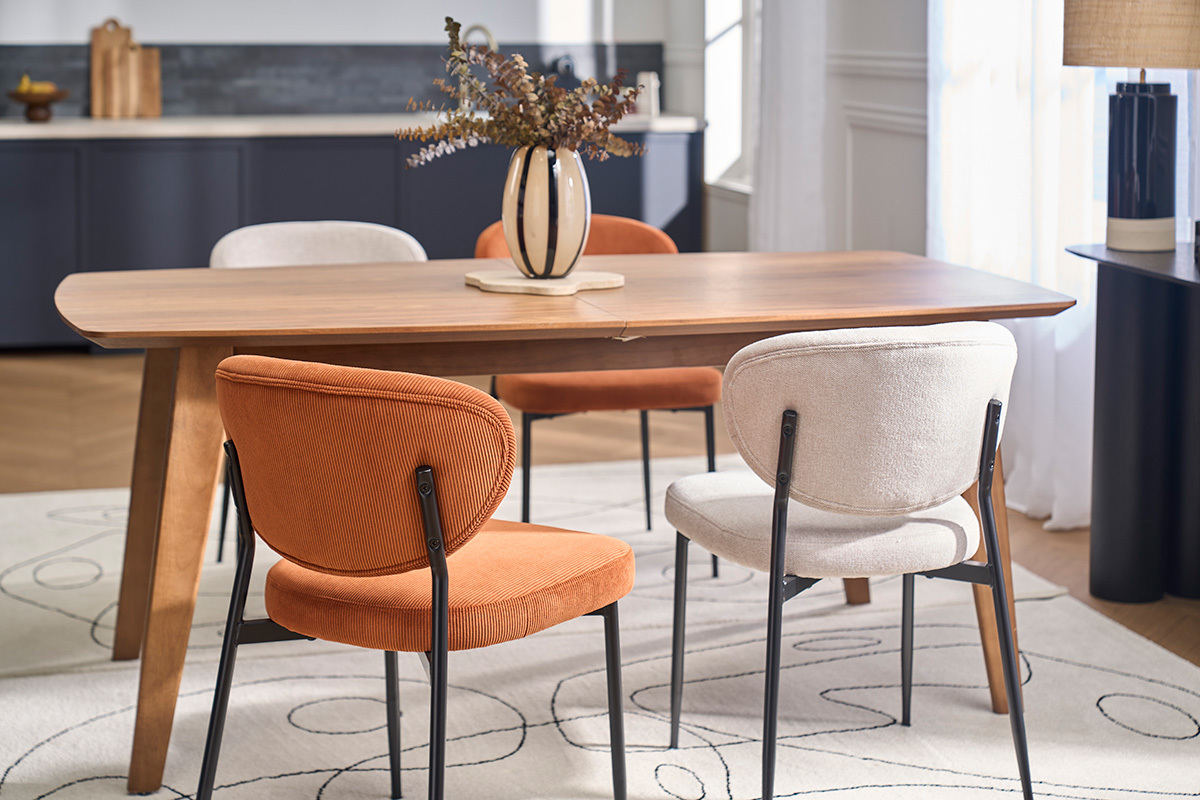 Sillas en terciopelo acanalado color tierra quemada y metal negro (juego de 2) BREKA