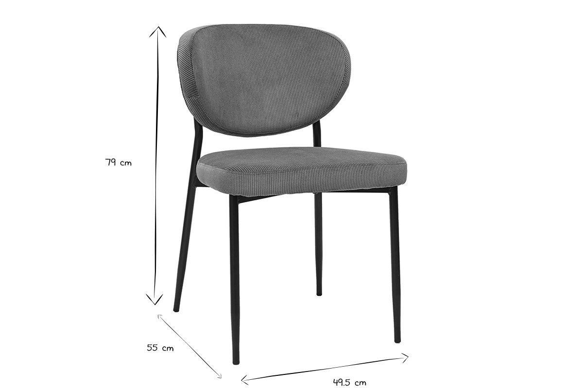 Sillas en terciopelo acanalado verde caqui y metal negro (pack de 2) BREKA