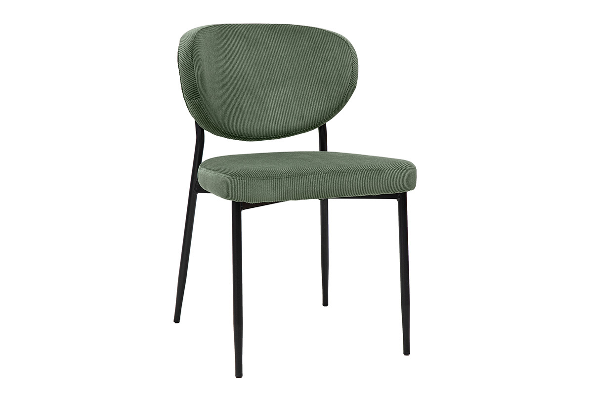 Sillas en terciopelo acanalado verde caqui y metal negro (pack de 2) BREKA