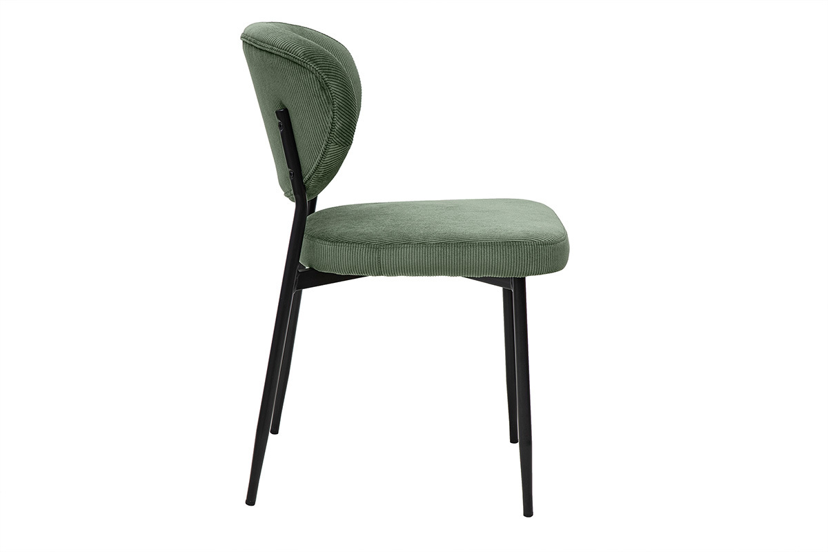 Sillas en terciopelo acanalado verde caqui y metal negro (pack de 2) BREKA