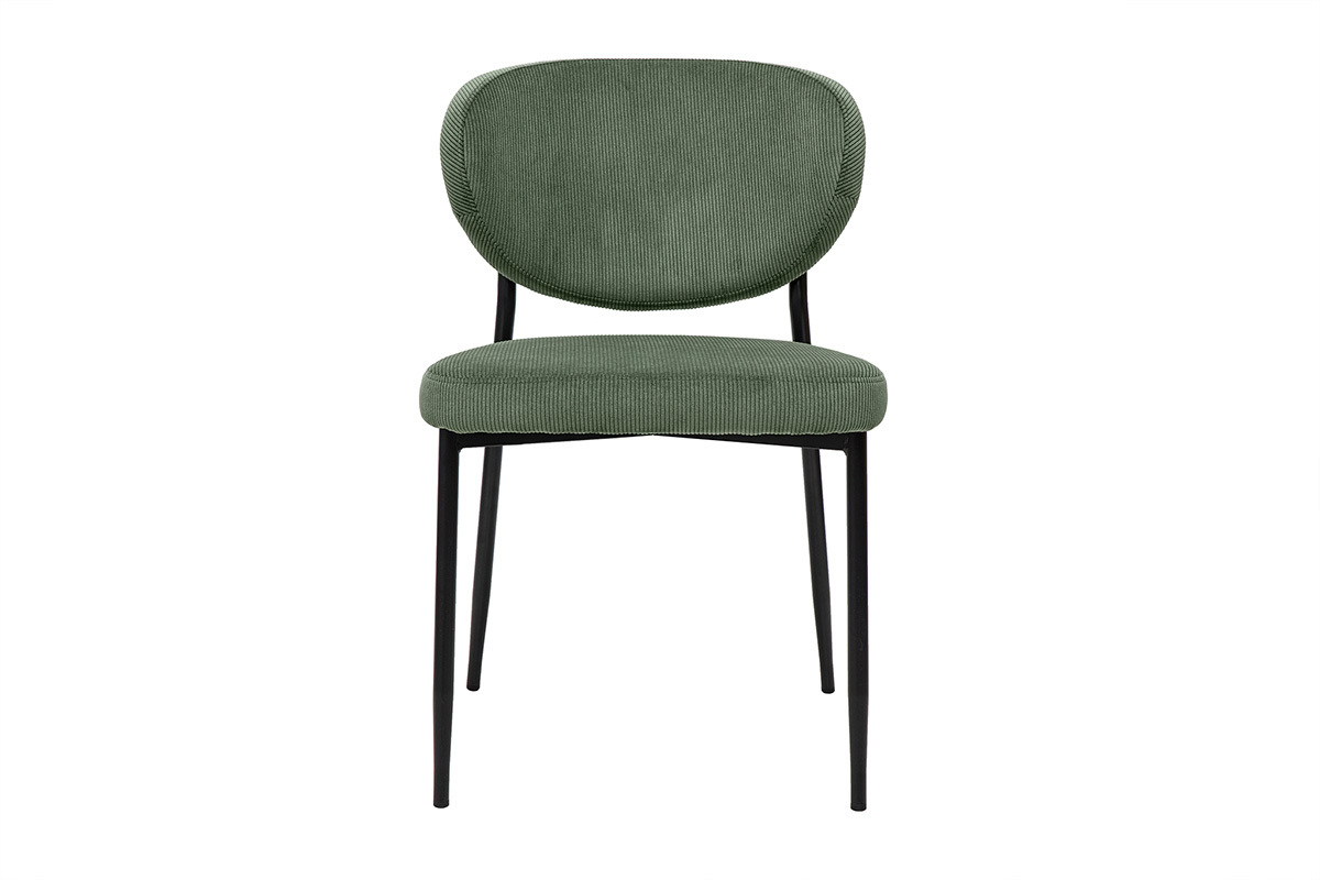 Sillas en terciopelo acanalado verde caqui y metal negro (pack de 2) BREKA