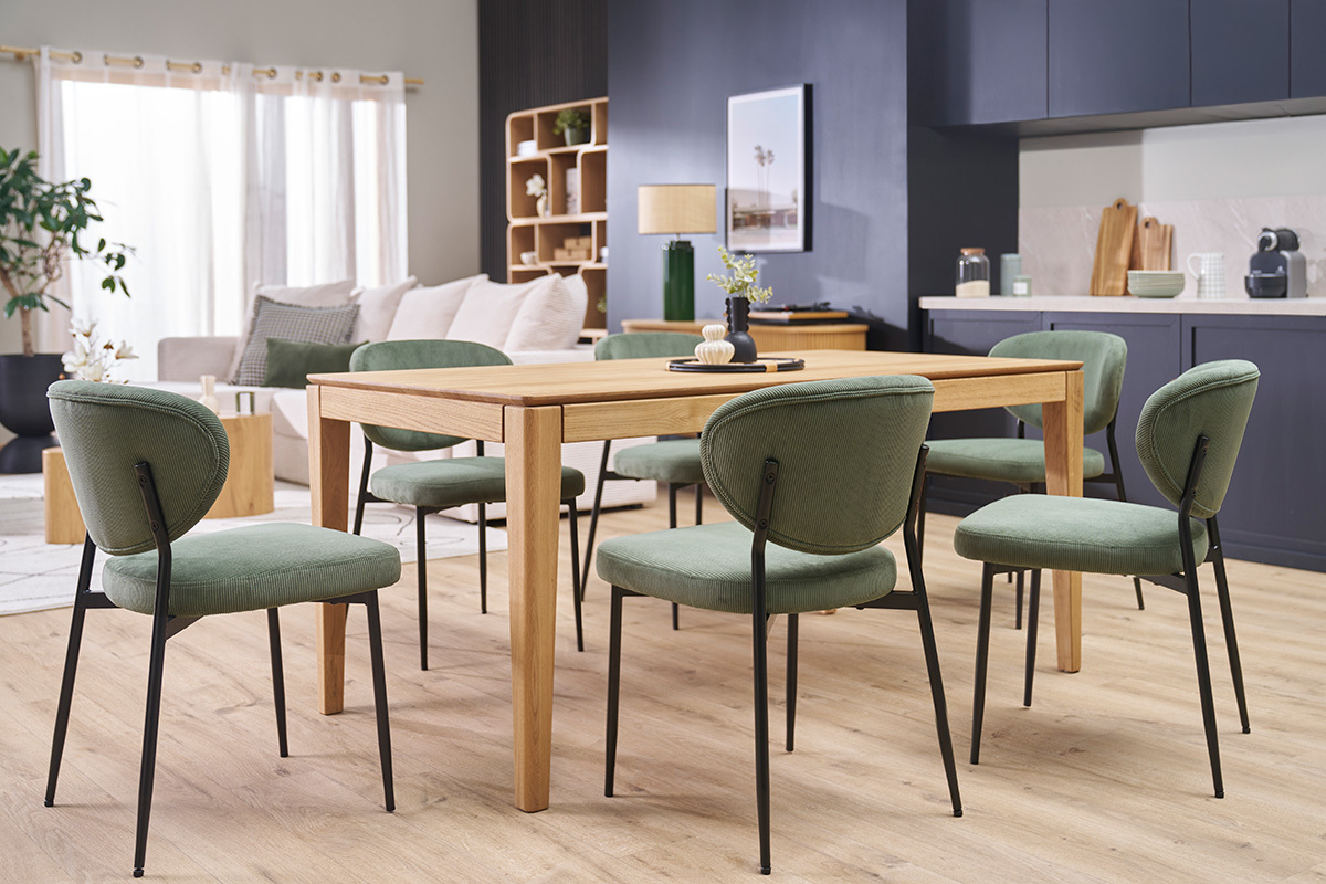 Sillas en terciopelo acanalado verde caqui y metal negro (pack de 2) BREKA