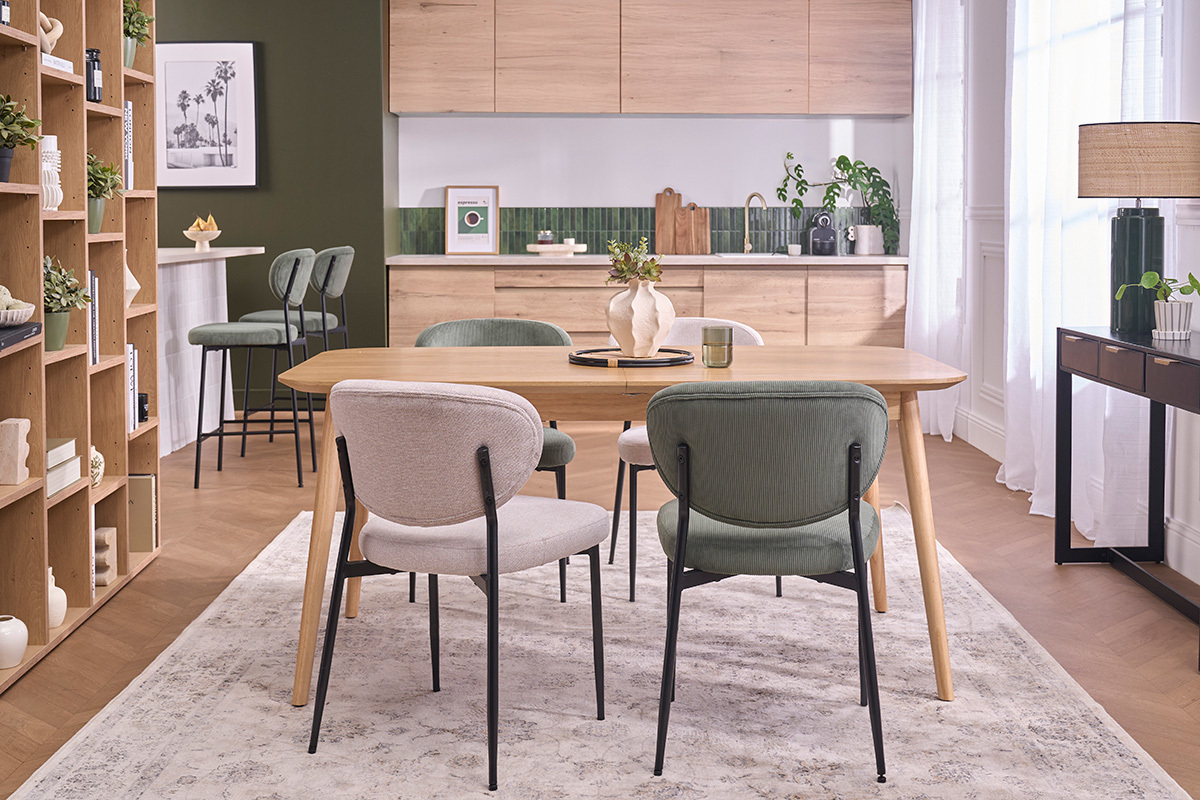 Sillas en terciopelo acanalado verde caqui y metal negro (pack de 2) BREKA