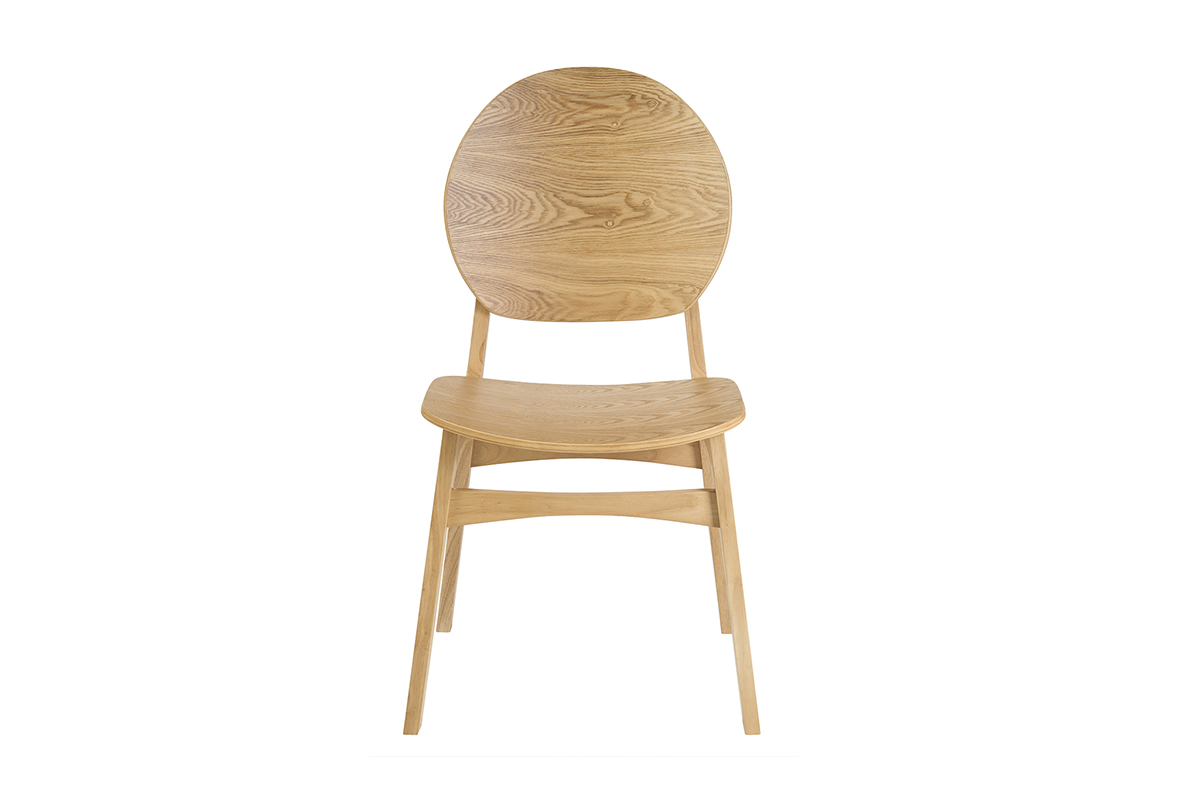 Silla escandinava de madera clara ELTON vista de frente con respaldo redondo y asiento ergon�mico.