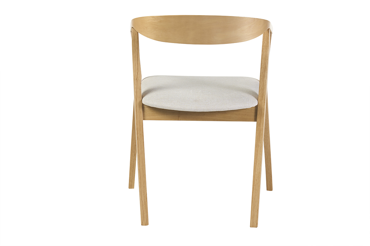 Silla escandinava de madera clara con coj�n beige, vista trasera, dise�o retro.