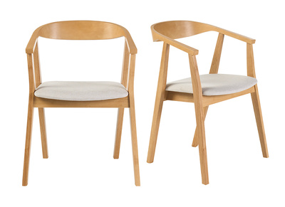 Sillas escandinavas de madera clara y tejido efecto terciopelo texturizado beige (lote de 2) BAHIA