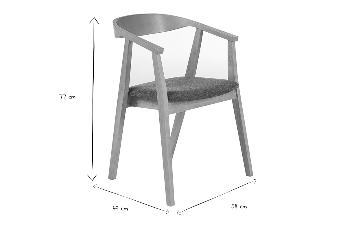 Dimensiones de las sillas escandinavas BAHIA en blanco y negro: 77 cm de altura, 49 cm de ancho, 58 cm de profundidad.