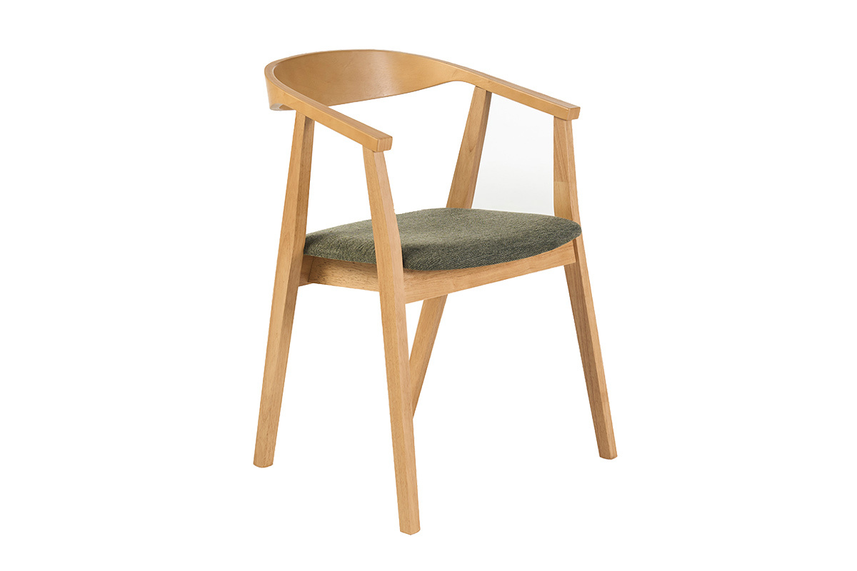 Sillas escandinavas de madera clara y tela con efecto terciopelo texturizado verde caqui (lote de 2) BAHIA