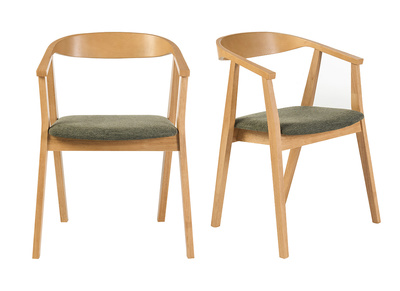 Sillas escandinavas de madera clara y tela con efecto terciopelo texturizado verde caqui (lote de 2) BAHIA