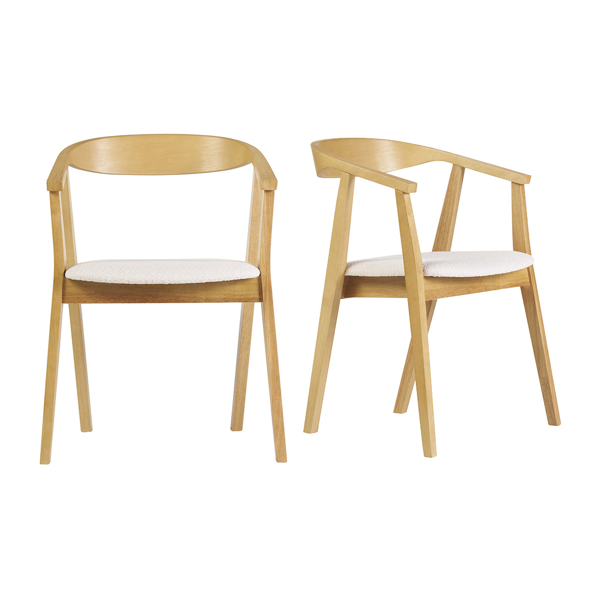 Sillas escandinavas de madera clara y tela de efecto lana rizada blanca (juego de 2) BAHIA
