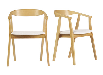 Sillas escandinavas de madera clara y tela de efecto lana rizada blanca (juego de 2) BAHIA