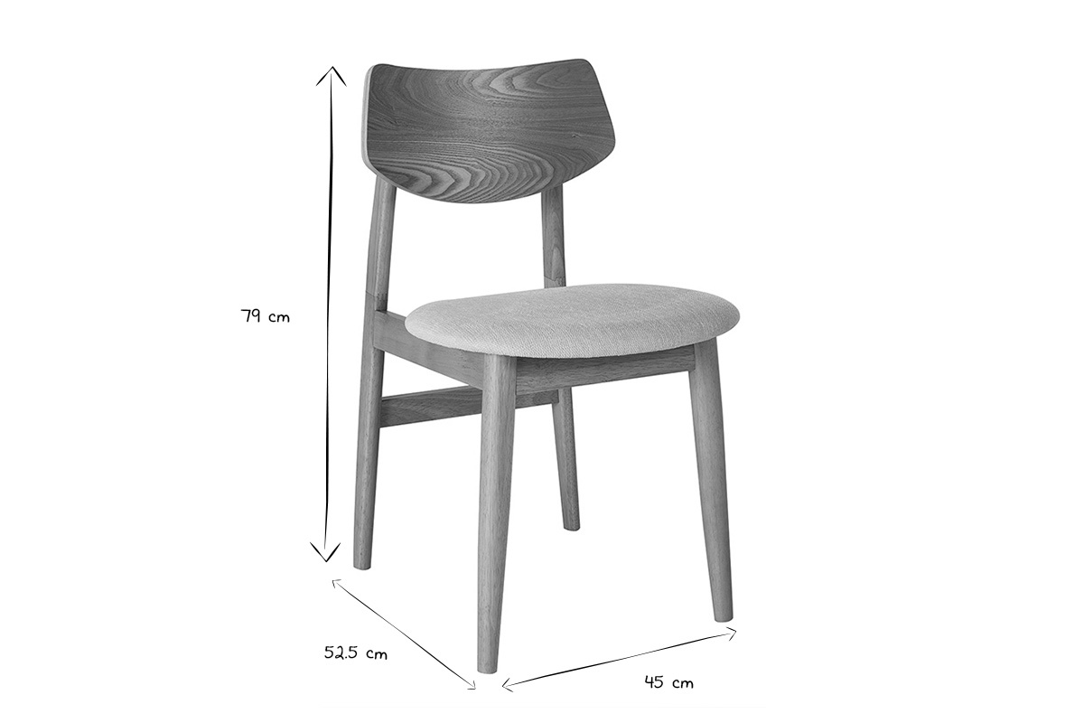 Dimensiones de una silla escandinava, 79x52,5x45 cm, en negro y blanco.
