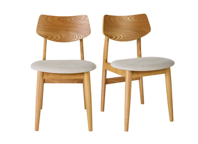 Sillas escandinavas de madera clara y tela efecto terciopelo texturizado beige (juego de 2) ELION