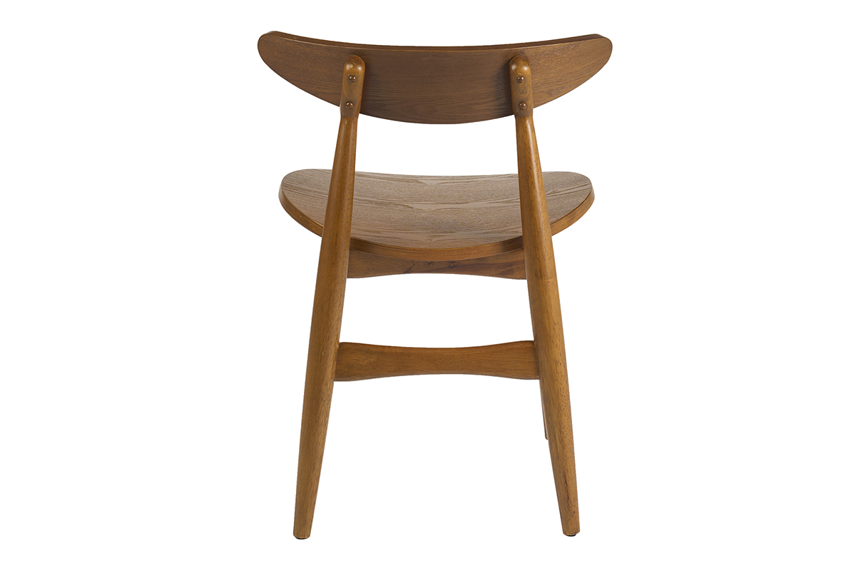 Silla escandinava de madera de fresno oscuro vista desde atr�s, dise�o limpio y ergon�mico.