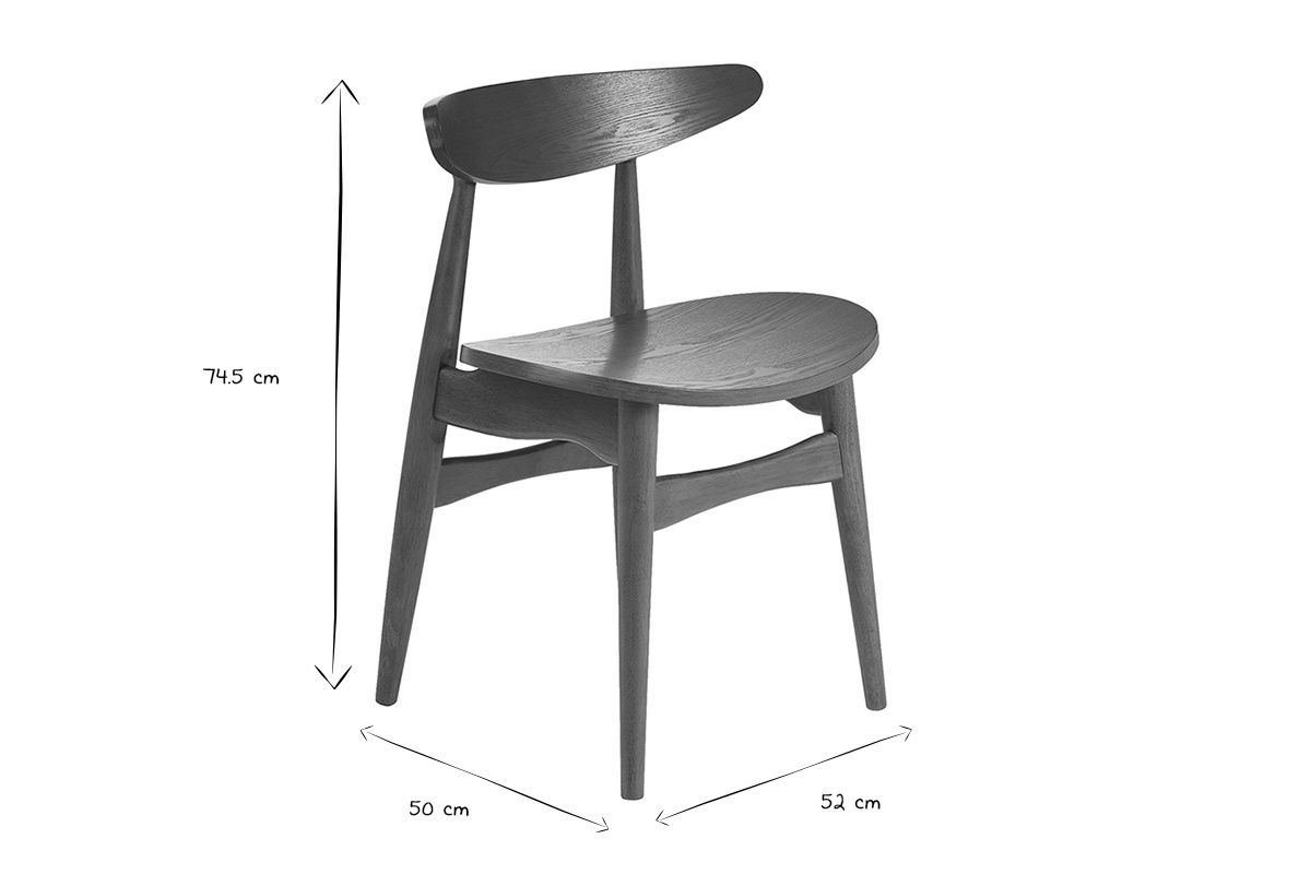 Dimensiones de las sillas WALFORD en negro y blanco: 74,5 cm de alto, 50 cm de ancho, 52 cm de profundidad.
