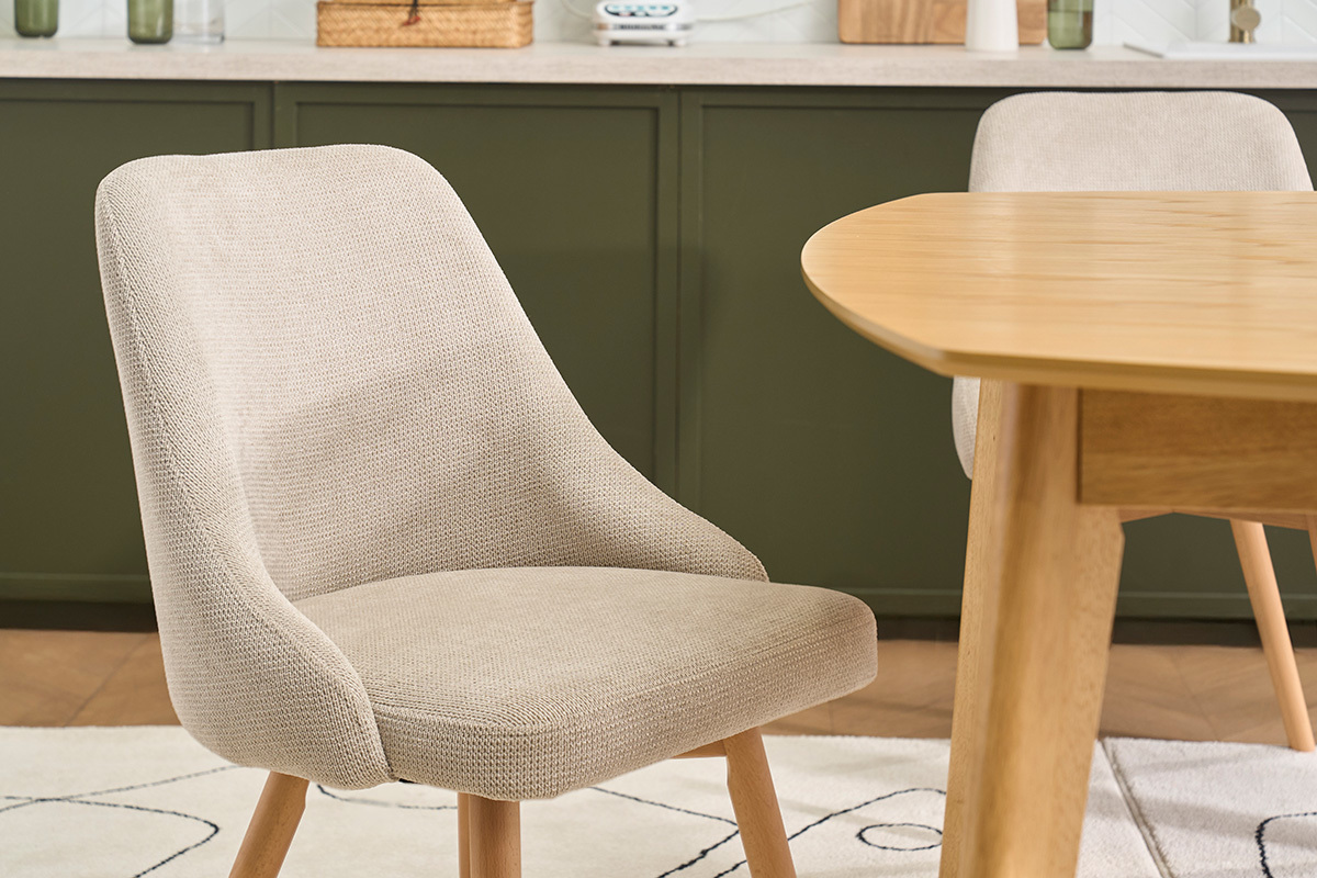 Sillas escandinavas de tejido chenilla beige y madera clara (lote de 2) HASTA