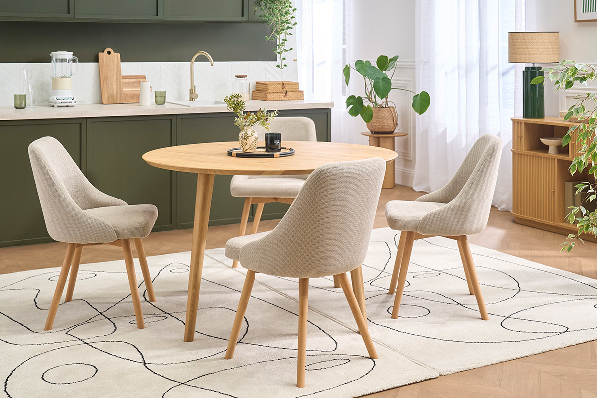 Sillas escandinavas de tejido chenilla beige y madera clara (lote de 2) HASTA