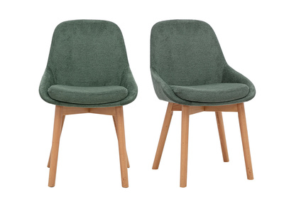 Sillas escandinavas de tejido chenilla verde caqui y madera clara maciza (lote de 2) HOLO