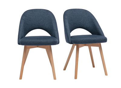 Sillas escandinavas de tela con efecto terciopelo texturizado azul oscuro y madera clara (juego de 2) COSETTE