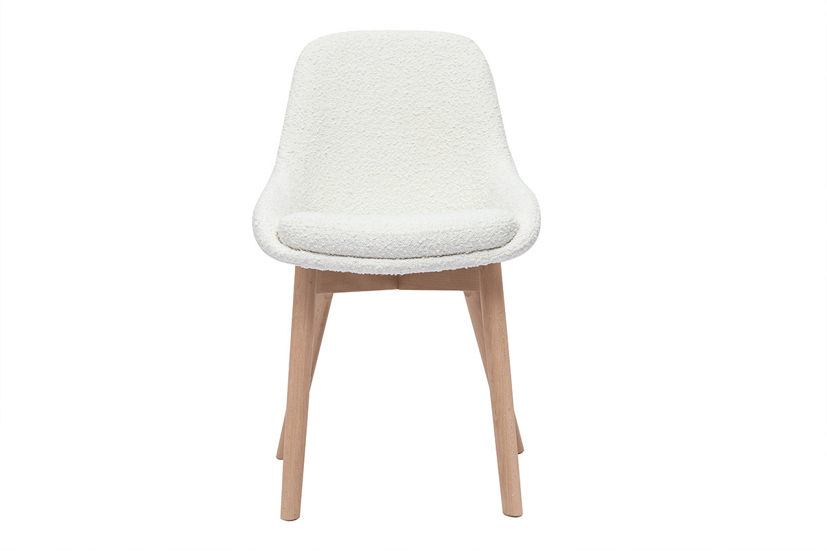 Sillas escandinavas de tela efecto lana boucl� blanca y madera clara maciza (juego de 2) HOLO