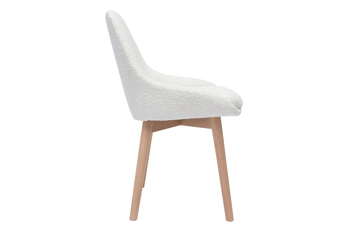 Sillas escandinavas de tela efecto lana boucl� blanca y madera clara maciza (juego de 2) HOLO