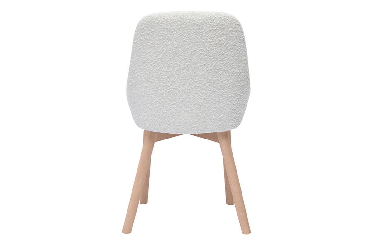 Sillas escandinavas de tela efecto lana boucl� blanca y madera clara maciza (juego de 2) HOLO