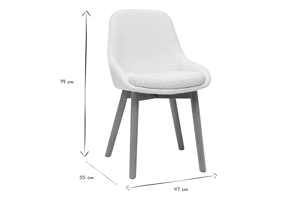 Sillas escandinavas de tela efecto lana boucl� blanca y madera clara maciza (juego de 2) HOLO